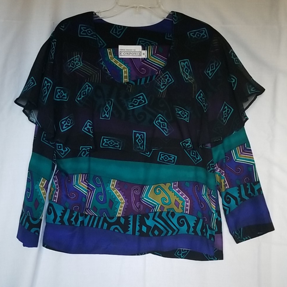 Vintage 80s, set of skirt & top, shear & rayon